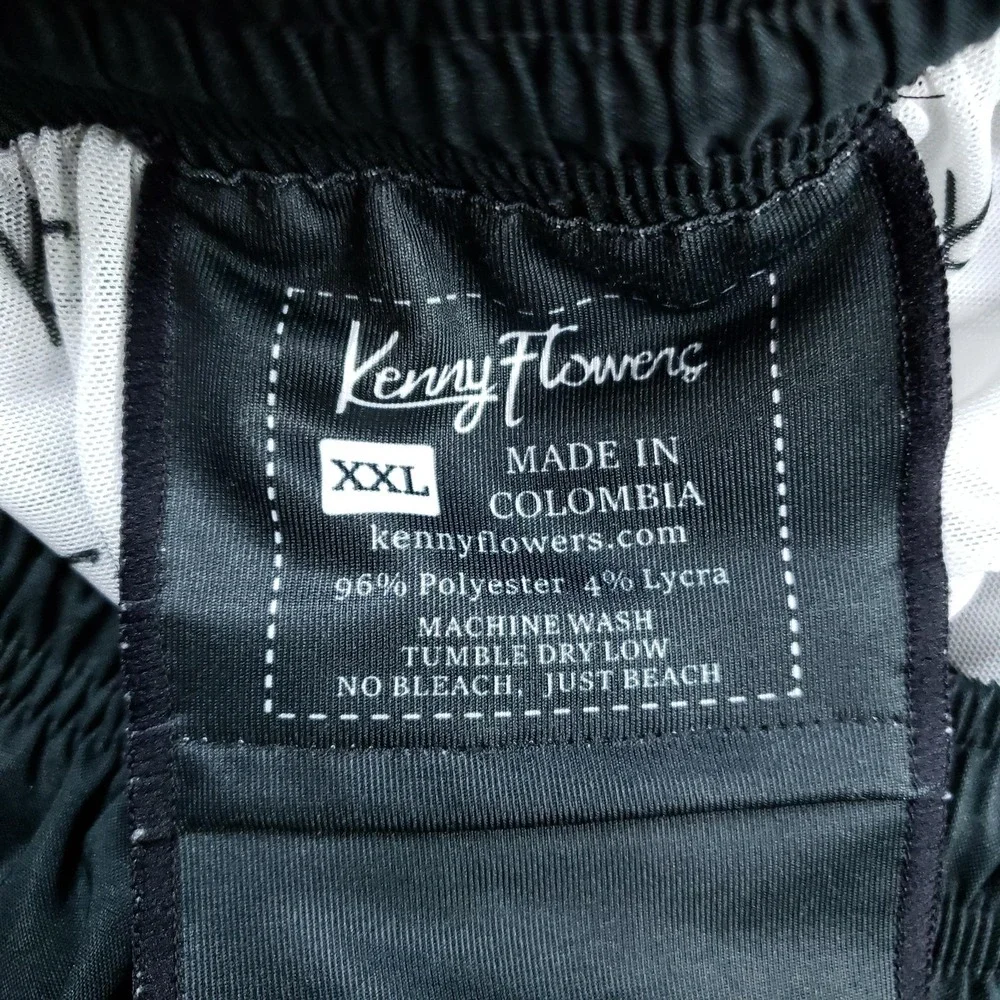 Kenny Flowers Swim Trunks Mens 2XL‎ Black Lined Drawstring Pockets Slim Fit